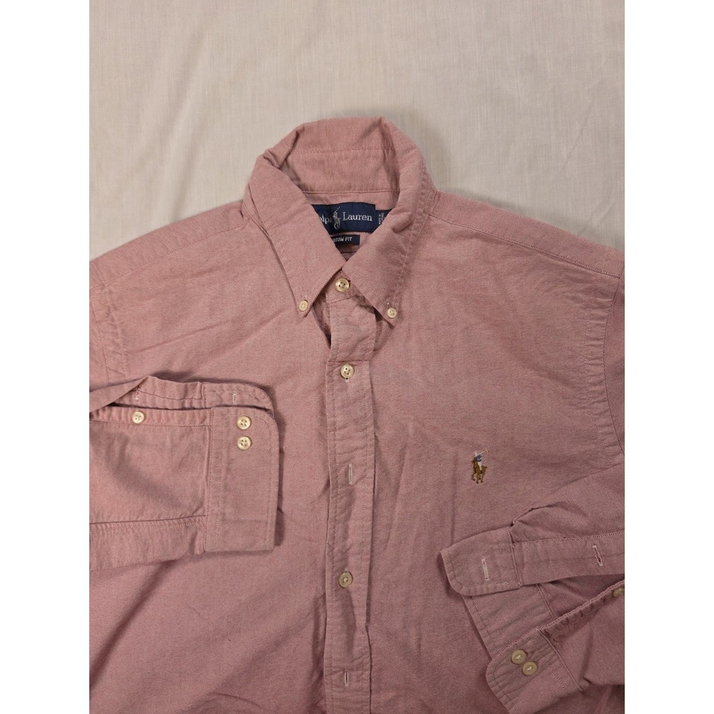 Ralph Lauren Shirt Mens Large Pink Custom Fit Oxford Long Sleeve Button Down